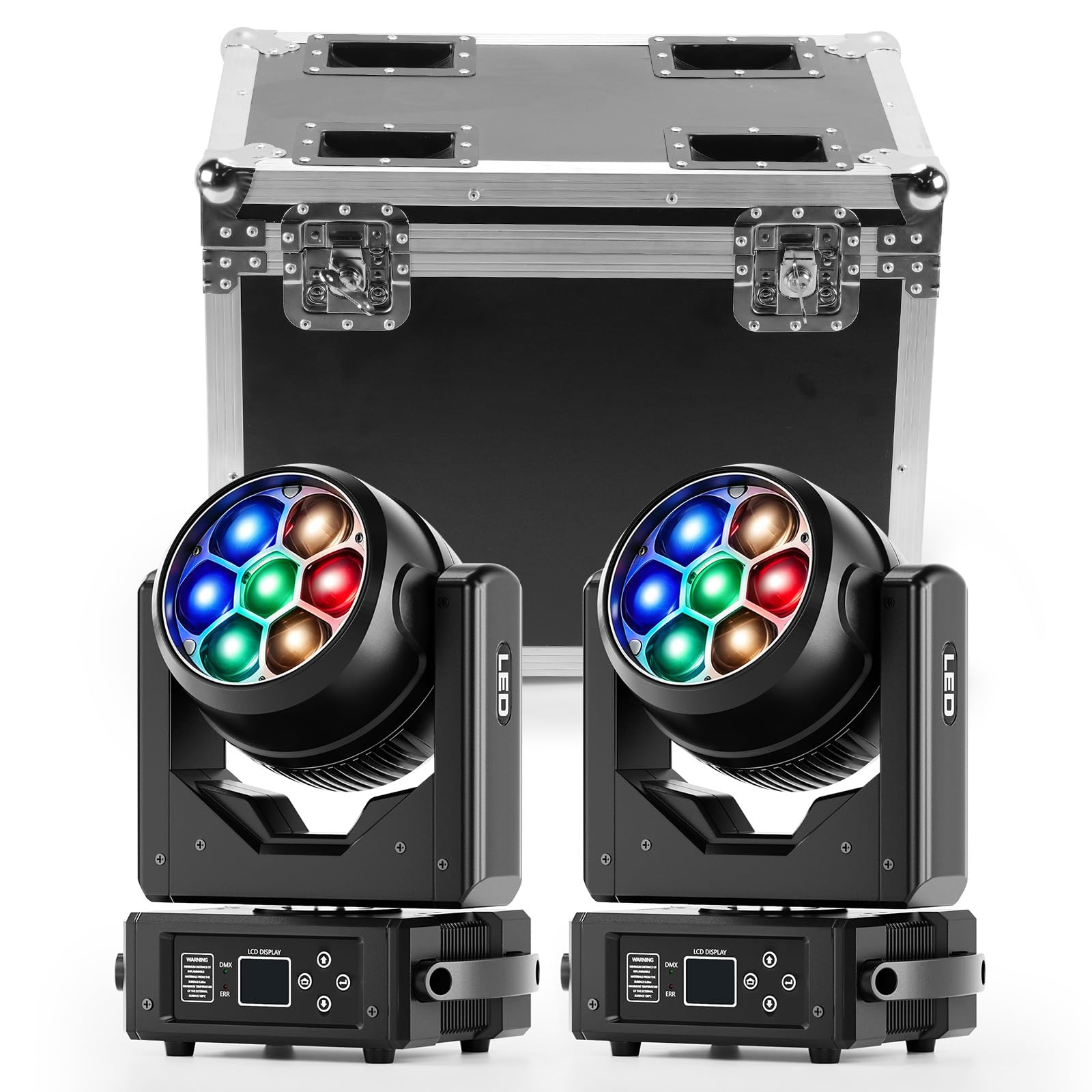 7 x 40 W Lyre LED RGBW Moving Head con 1 etui do lotu, światło sceniczne z DMX512, efekt mijania, wiązki, wiru, kalejdoskopu, do DJ-ów, klubu dyskotekowego, na Boże Narodzenie, wesele, 2 szt