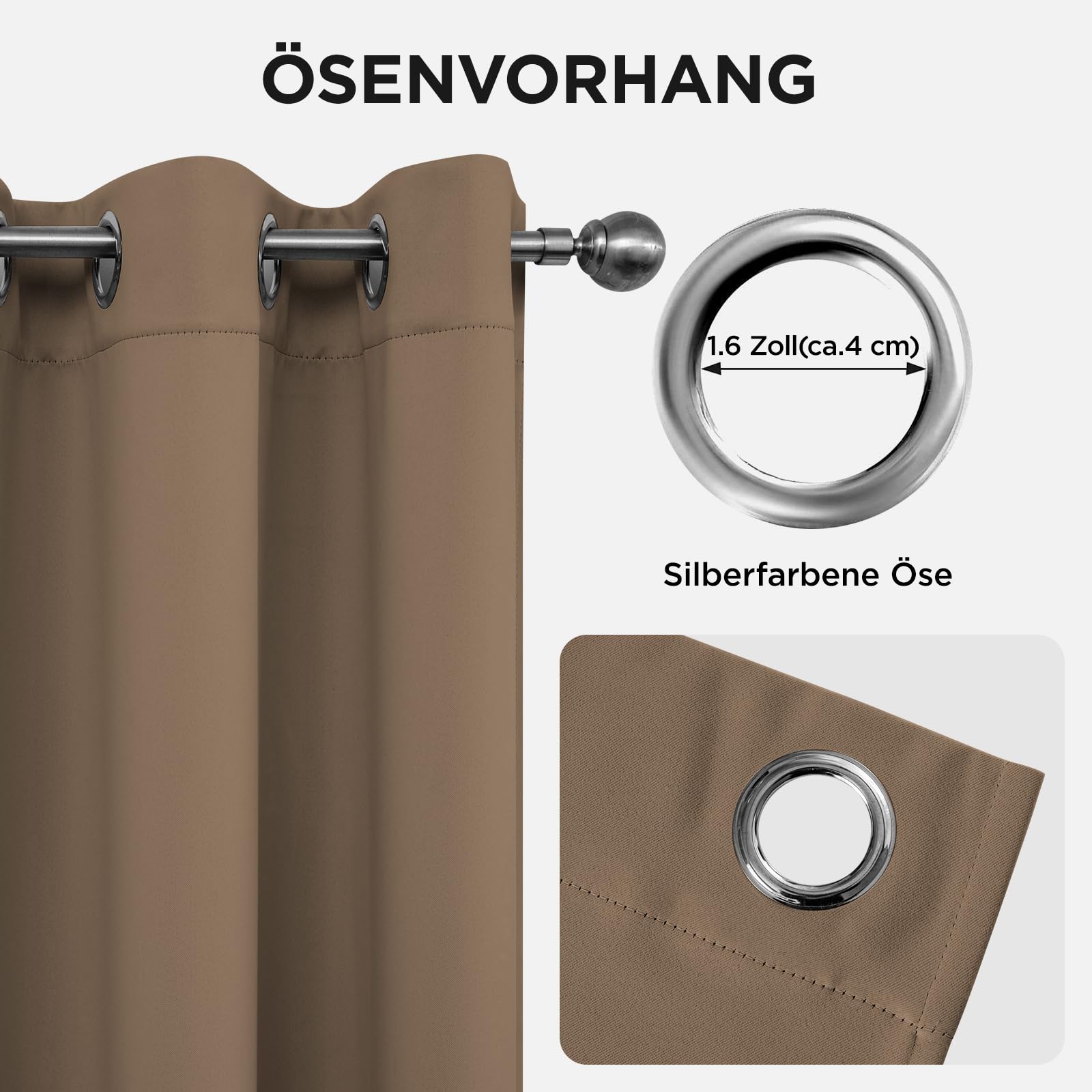 Joydeco Verdunkelungsvorhänge Cappuccino mit Ösen 2er Set H 137 x B 117 cm – Bild 6