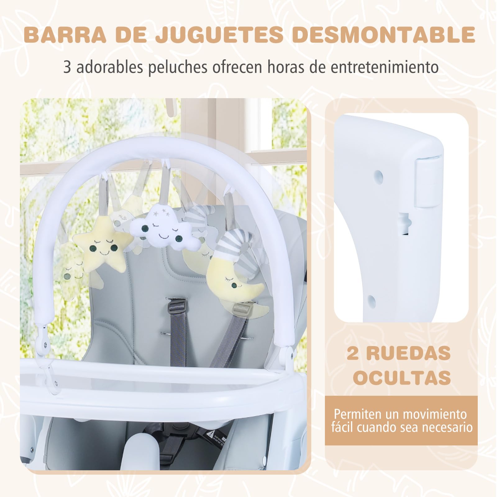COSTWAY Trona Evolutiva Bebe, Trona Plegable para Bebés, Silla Alta Evolutiva con Altura Ajustable, Respaldo Reclinable, Reposapiés, Arnés de Seguridad, Doble Bandeja, Ruedas (Gris Claro)