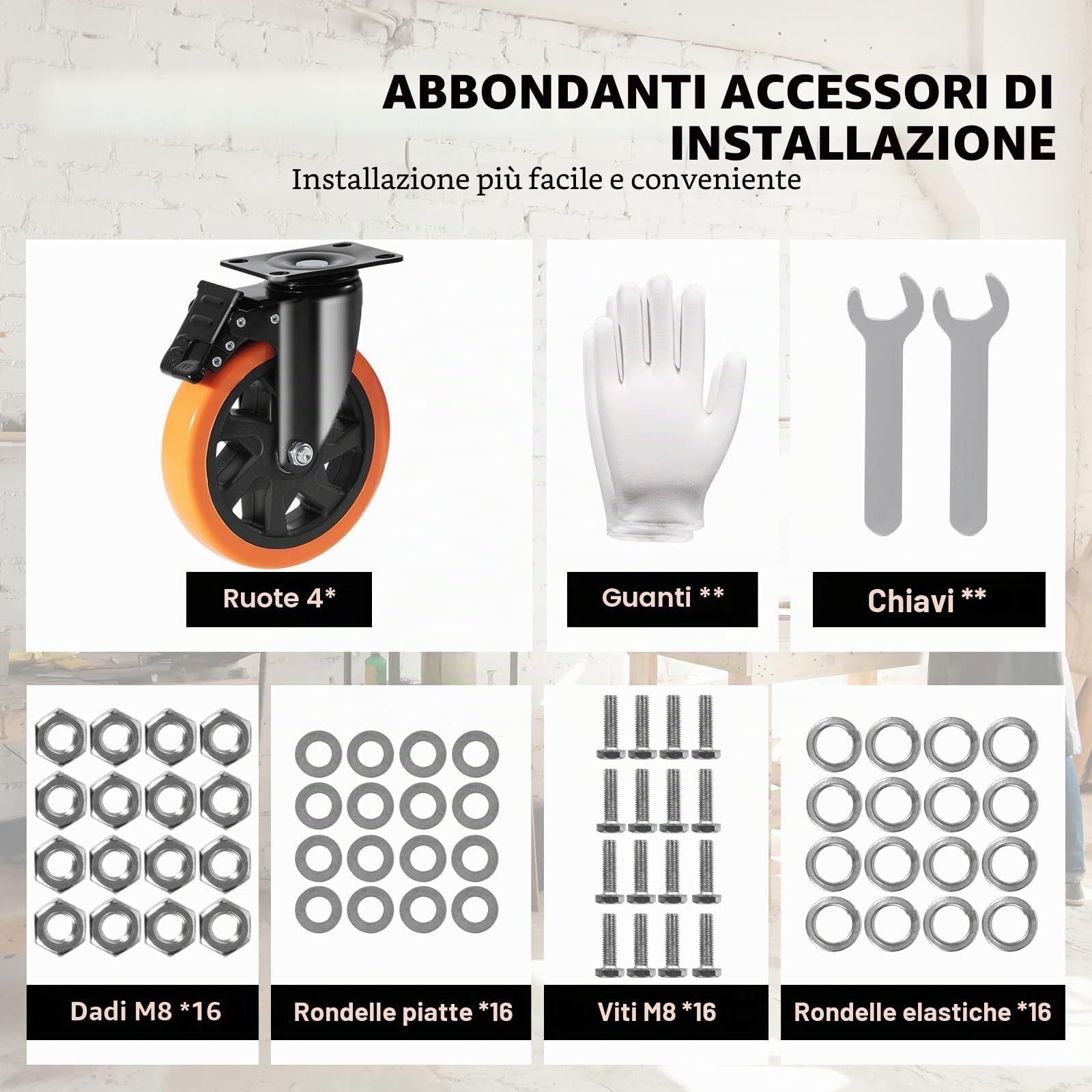 VEVOR Ruote Girevoli Set di 4 Rotelle per Mobili Industriali Ruote Silenziose in PVC Diametro da 152,4mm con Freno di Bloccaggio A/B Capacità Carico 318kg per Rotella per Carrelli da Banco da Lavoro