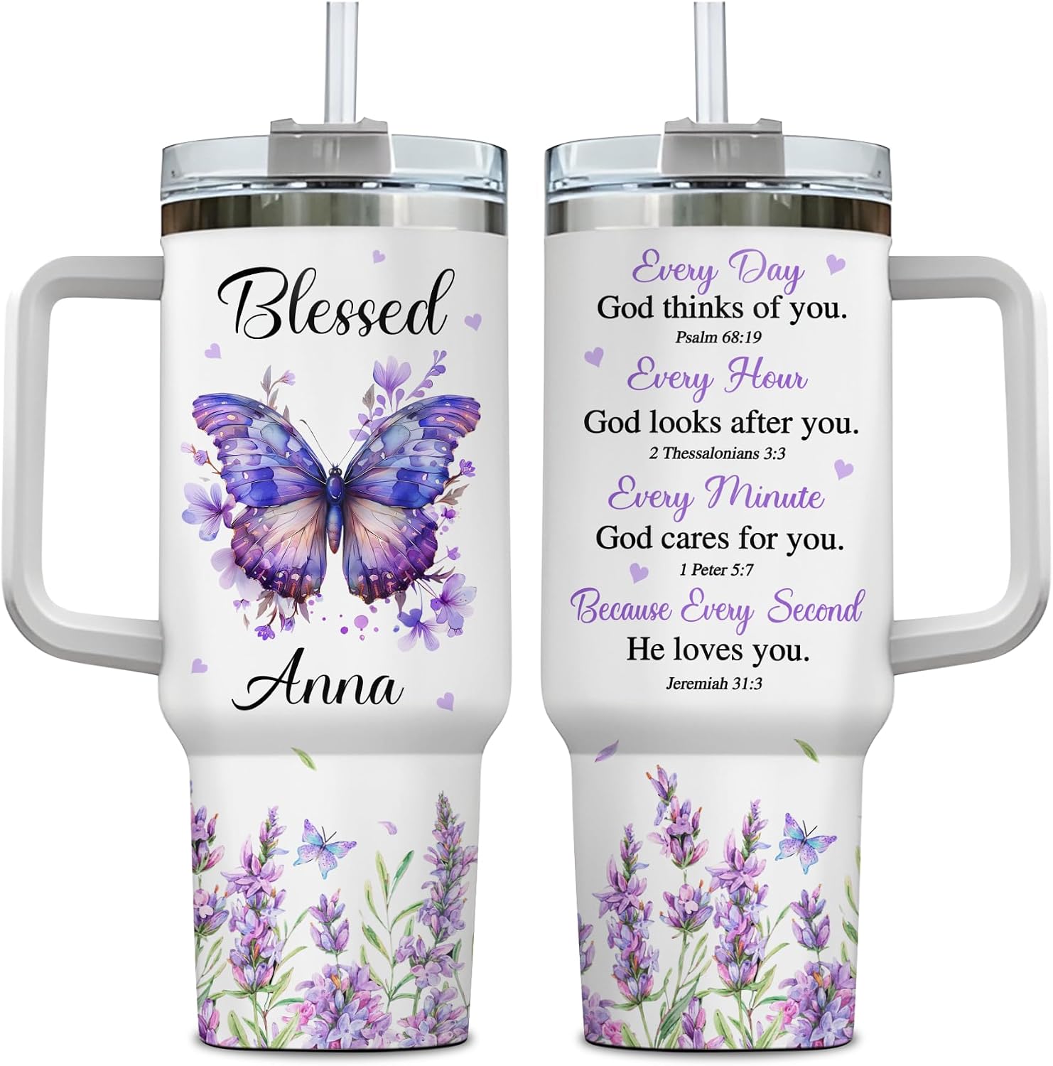 Hyturtle Personalized Floral Christian Tumbler - Christian Gifts For Women - Bible Verse Gifts For Girls - Religious Present On Mother Day - Custom Name Travel Coffee Cup 40 Oz With Lid And Straw