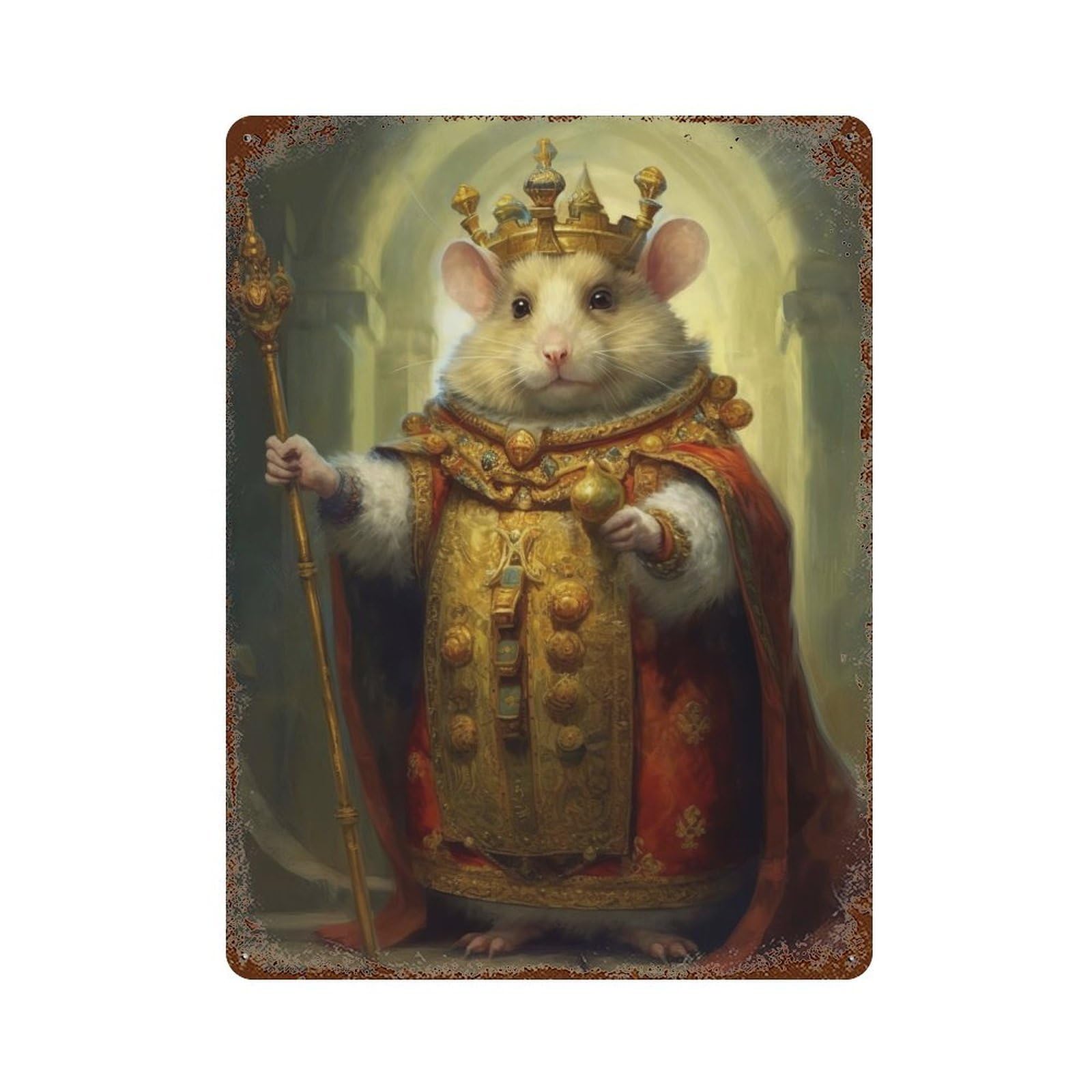 King Hamster Vintage Wall Sign 15.7"x11.8", Rust Effect Metal Decor for Farmhouse, Kitchen And Entryway Decor