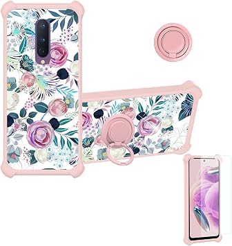 Case Compatible for Oneplus 8 Phone Case Cover with 1* Tempered Glass Screen ProtectorHard PC + Soft SiliconeRing SupportColorful Reflect Light IMDF-HUA3