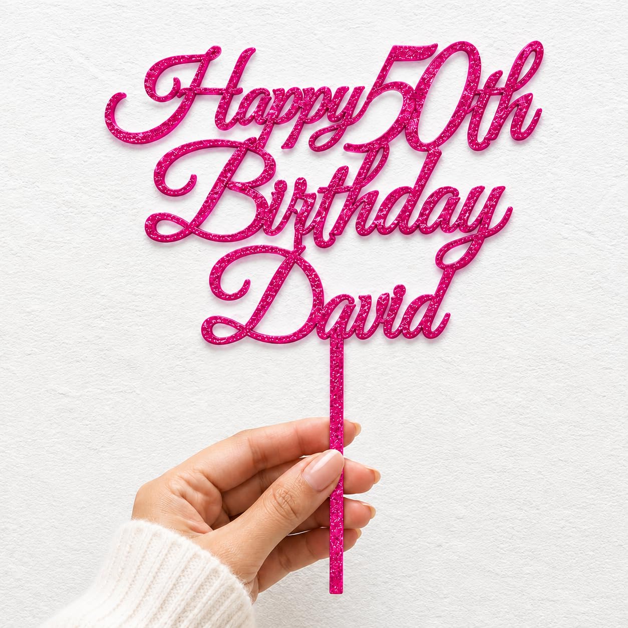 ZMR Personalised Cake Topper Custom Name Double Sided Glitter Birthday (PINK)