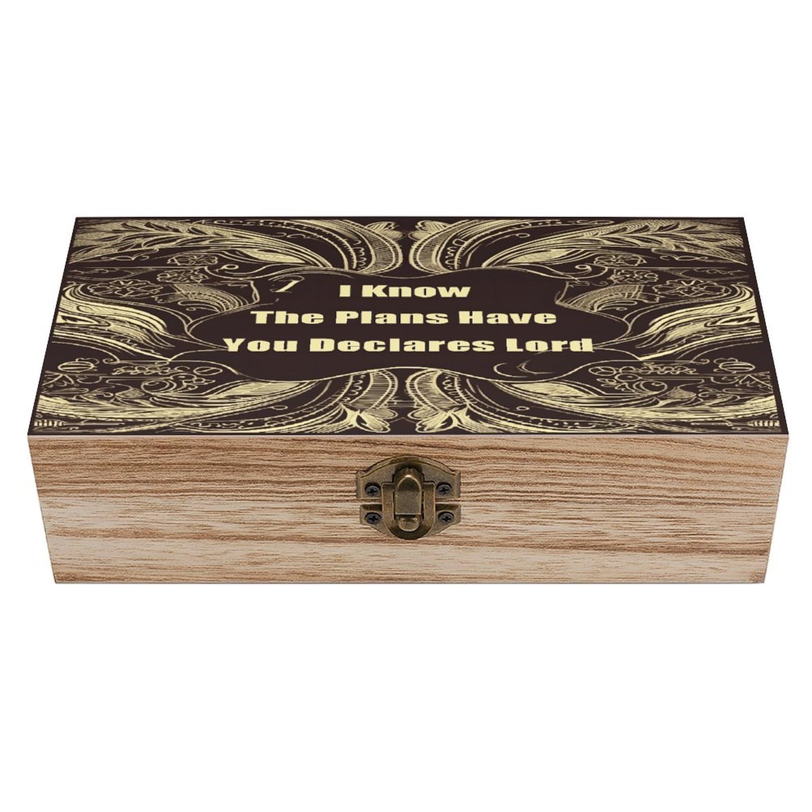 Btcowzrv Style I Know The Plans Have You Declares Lord Wooden Storage Box, Keepsake Box With Hinged And Retro Lock, Wood Jewelry Organizer For Photos & Mementos And Home Decor