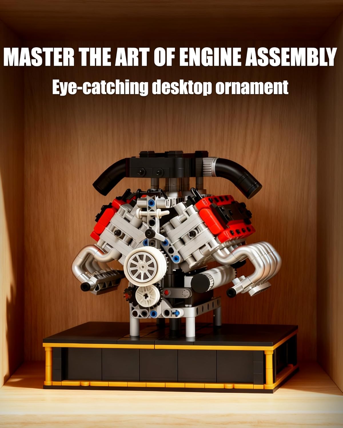 V8 Engine Building Set, Build Your Own Mini V8 Model Engine Kit that Run with Battery and Motor, 8-Cylinder Car Model Engine Building Toys for Adults Kids Age 14+ (1079PCS)