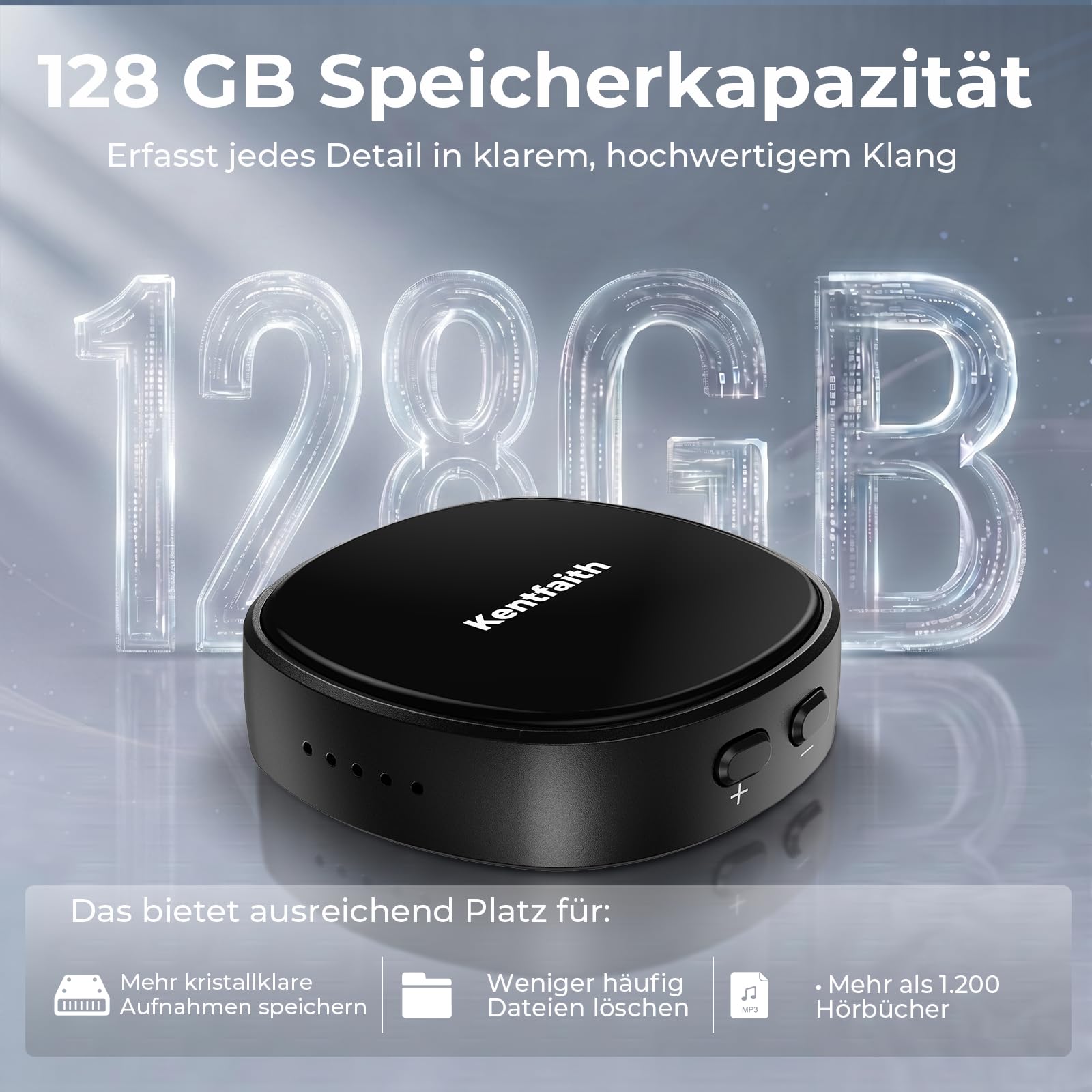 Kentfaith Mini Grabadora de Voz Magnética 128GB | Activación por Voz, Reducción de Ruido DSP, 25H de Batería, Grabadora Digital USB-C para Reuniones, Clases e Entrevista