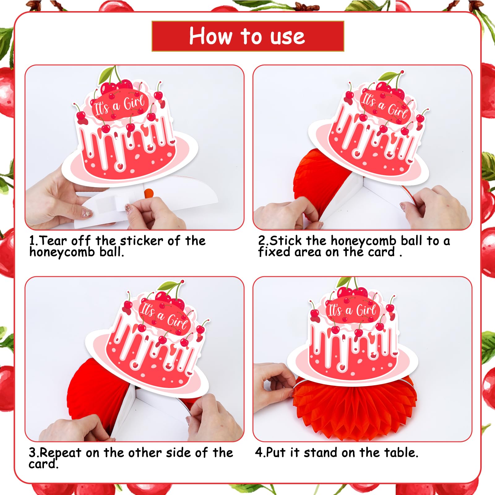 Christmas D4 Pcs 3D Cherry Bow Honeycomb Birthday Party Decorations ...