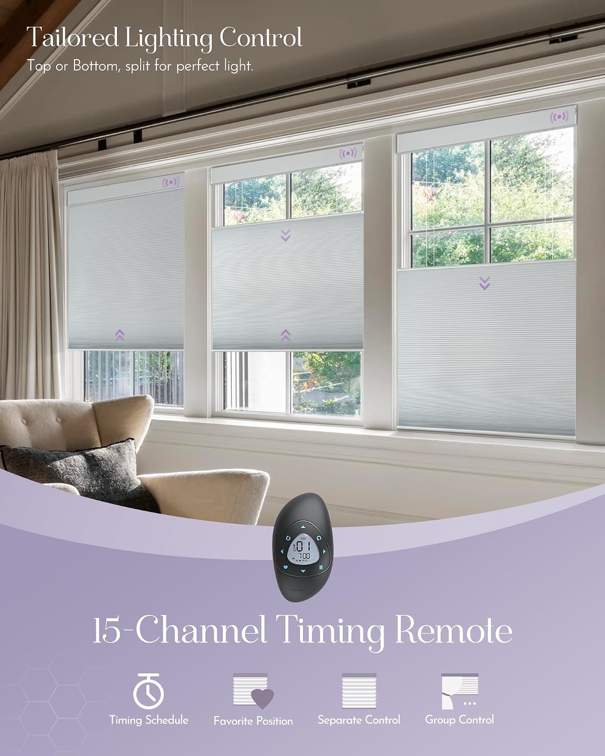 Graywind Smart Top Down Bottom Up Cellular Shades Compatible with Alexa Google Solar Powered Motorized TDBU Shades for Windows Custom Size (Blackout White)