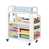 Craft Cart with Wheels Compatible with Cricut Machine, Organization and Storage Stand with 27 Vinyl Roll Holders and Drawer, Rolling Storage Cart with Table for Cricut Explore Maker Joy Accessories