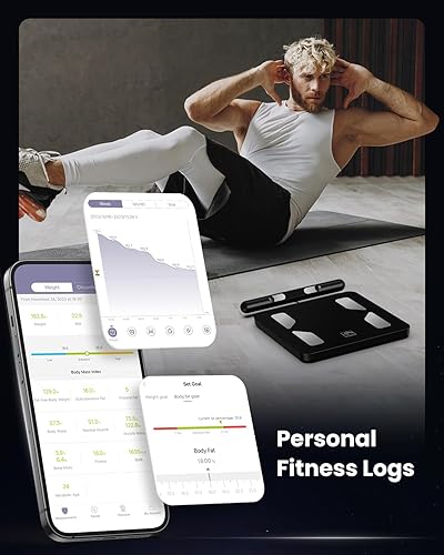 Miniatura 3 de FITINDEX Báscula inteligente para peso corporal y grasa, 8 electrodos de composición de cuerpo completo con IMC, grasa corporal, masa muscular, 50
