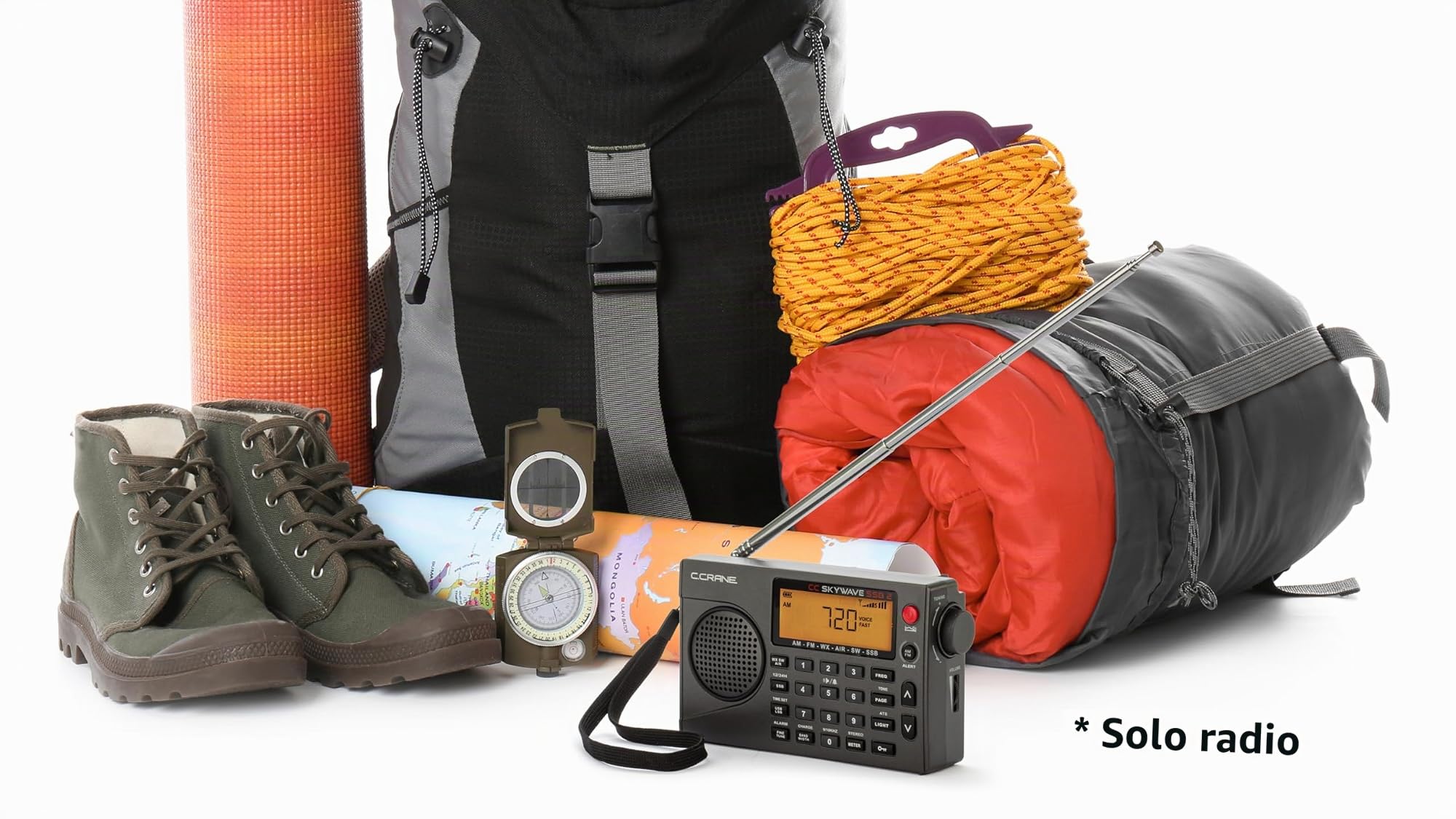 C. Crane CC Skywave SSB 2 AM, FM, onde corte, NOAA Weather + Alert, banda di aviazione VHF scansionabile e bande laterali piccole radio portatili a batteria da viaggio include adattatore antenna SW