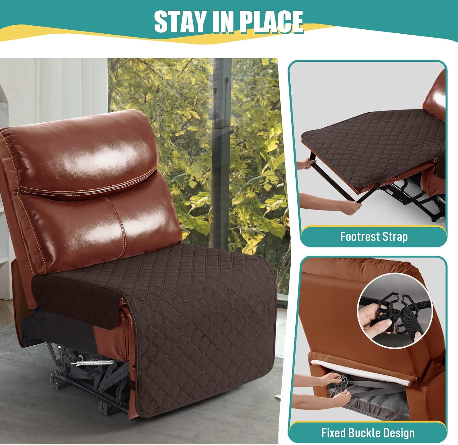 Ruaozz 100% Waterproof Armless Chair Cover for Sectional Recliner Sofa - 1-Piece Oversized Additional Seat Cover for Reclining Couch - Non Slip, Washable, Chocolate