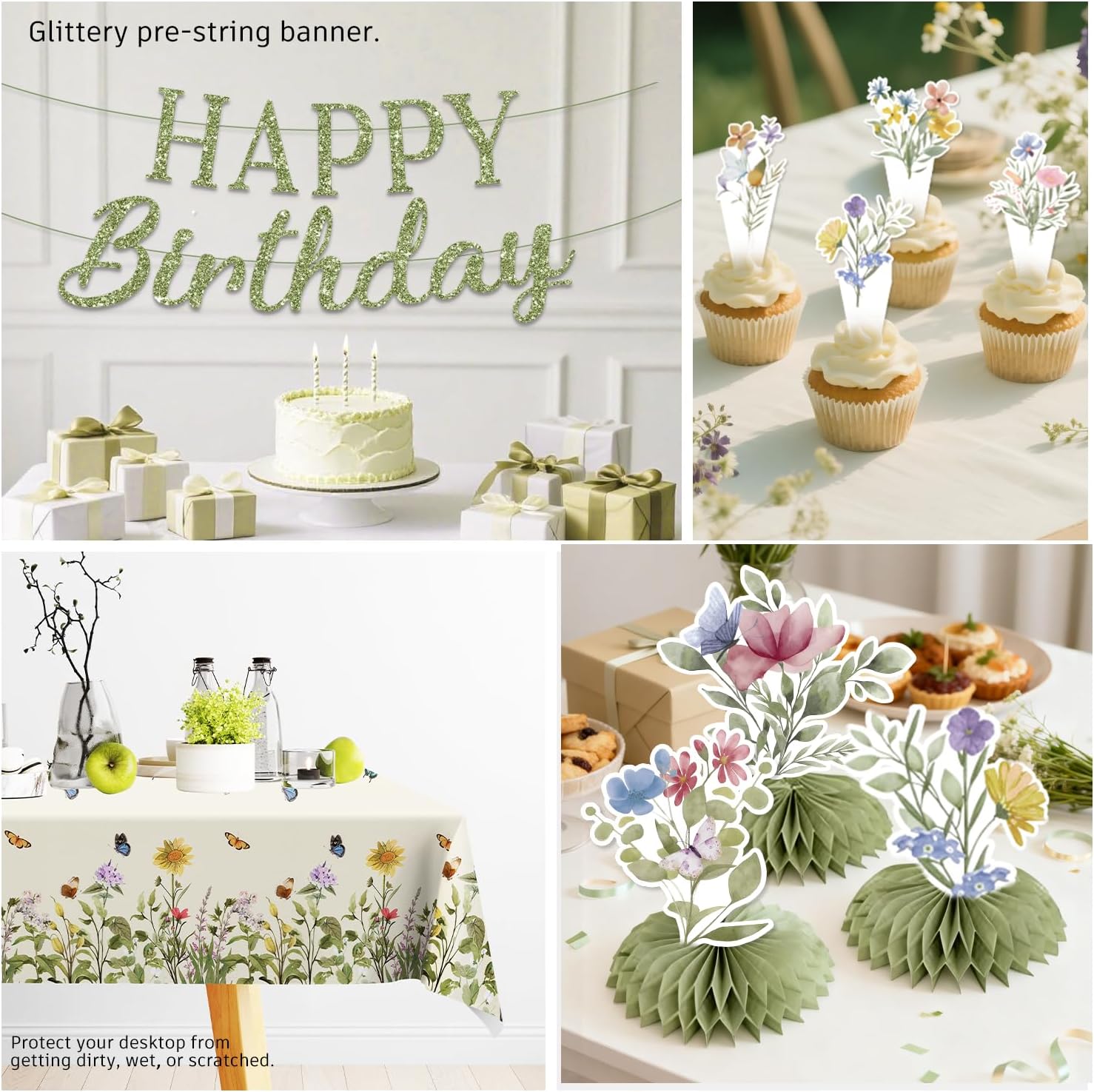 Wildflower Birthday Decorations for Girl, Flower Party Supplies Set with Banner, Plates, Cups, Napkins, Balloons, Tablecloth & Cake Toppers – Serves 25