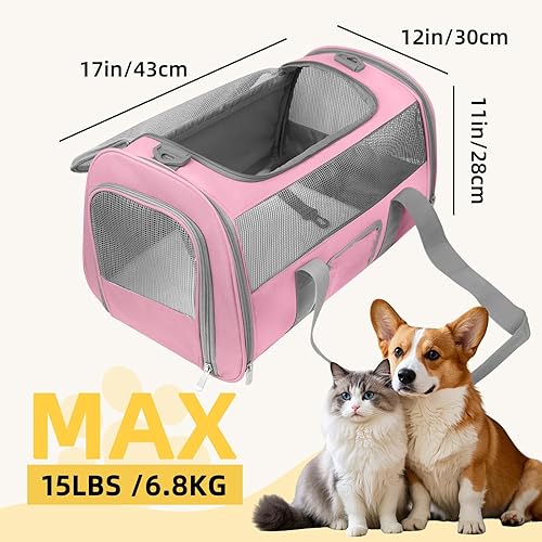 Vista 26 de Transportador para gatos aprobado por aerolíneas para perros pequeños, gatitos, transportadores para gatos pequeños y medianos de menos de 15 Azul