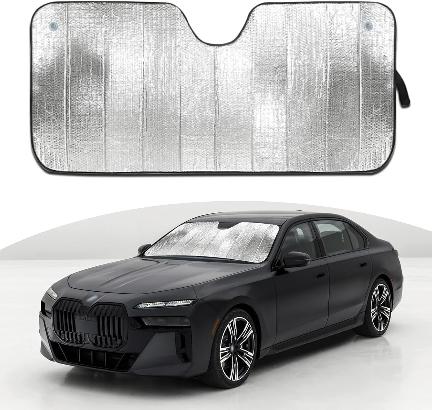 gunhunt 1 Pack Car Windshield UV Reflector, 57.08In x 27.55In Thicken Vehicle Front Window Heat Insulation Cover, Keep Your Vehicle Cool, Double-Sided Design, Universal Blackout Panel (Silver) 1 PC Silver