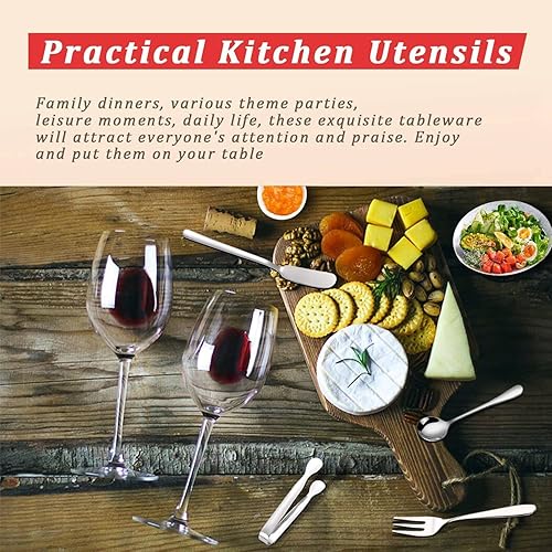 Miniatura 4 de Juego de cuchillos esparcidores de queso, 16 piezas, accesorios de charcutería, cuchillos de acero inoxidable para servir (plata)