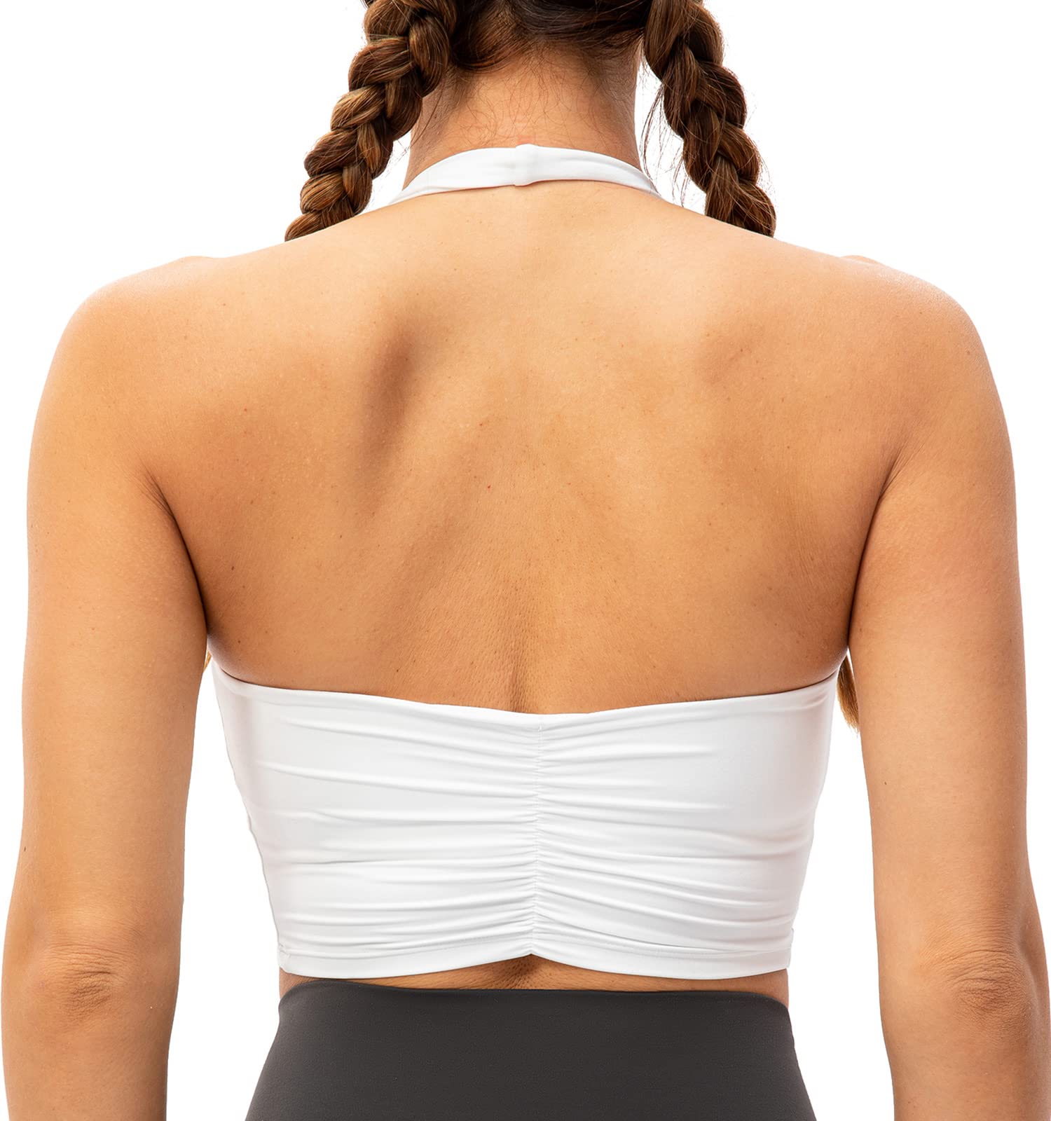 Lavento Women's Halter Sports Bra Pleated Longline Padded Yoga Crop Bras Top