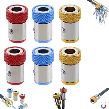 Screwdriver Head Magnetic Ring, Screwdriver Bit Head Magnetic Ring Collar, Upgrade Magnetizer Screw Removable for Hex, Magnetic Screw Ring Bit Magnetizer Ring 6Pcs