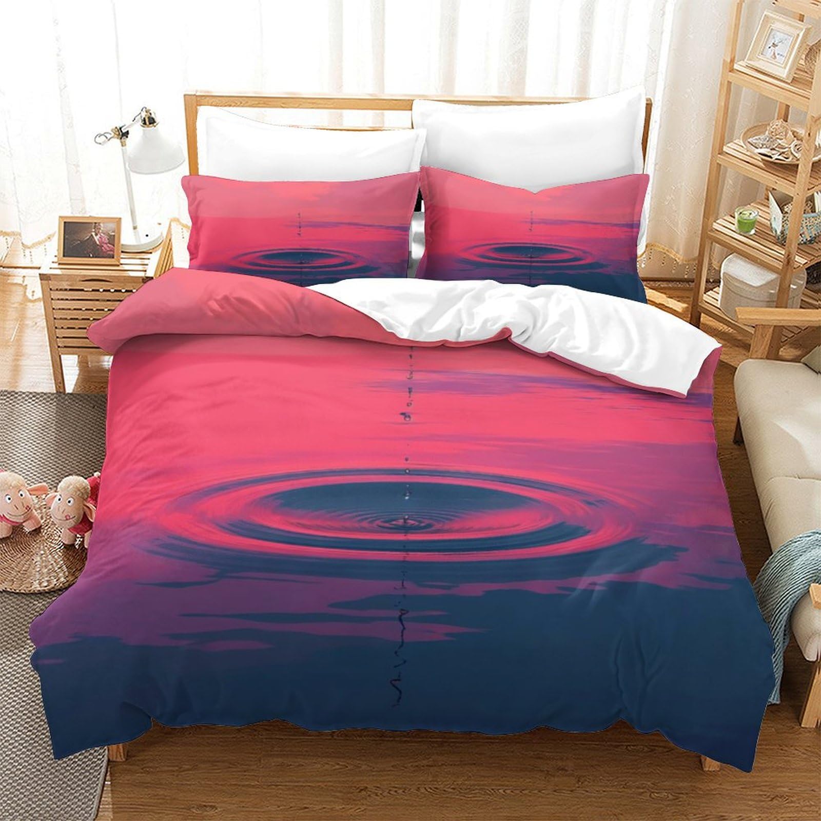 P1s9u7w5y Water Ripple-5 Gradient Ripple 3D Printed Duvet Cover Set 3Pcs Microfiber Water Pattern Bedding Set King（220X240cm）