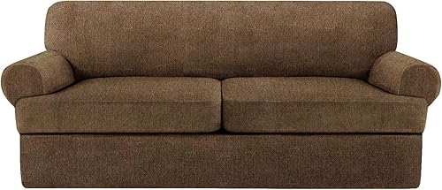 Miniatura 34 de Fundas para sofá de 3 piezas con cojines en forma de T, funda elástica para sofá, fundas para muebles con 2 fundas individuales para cojines en Azul