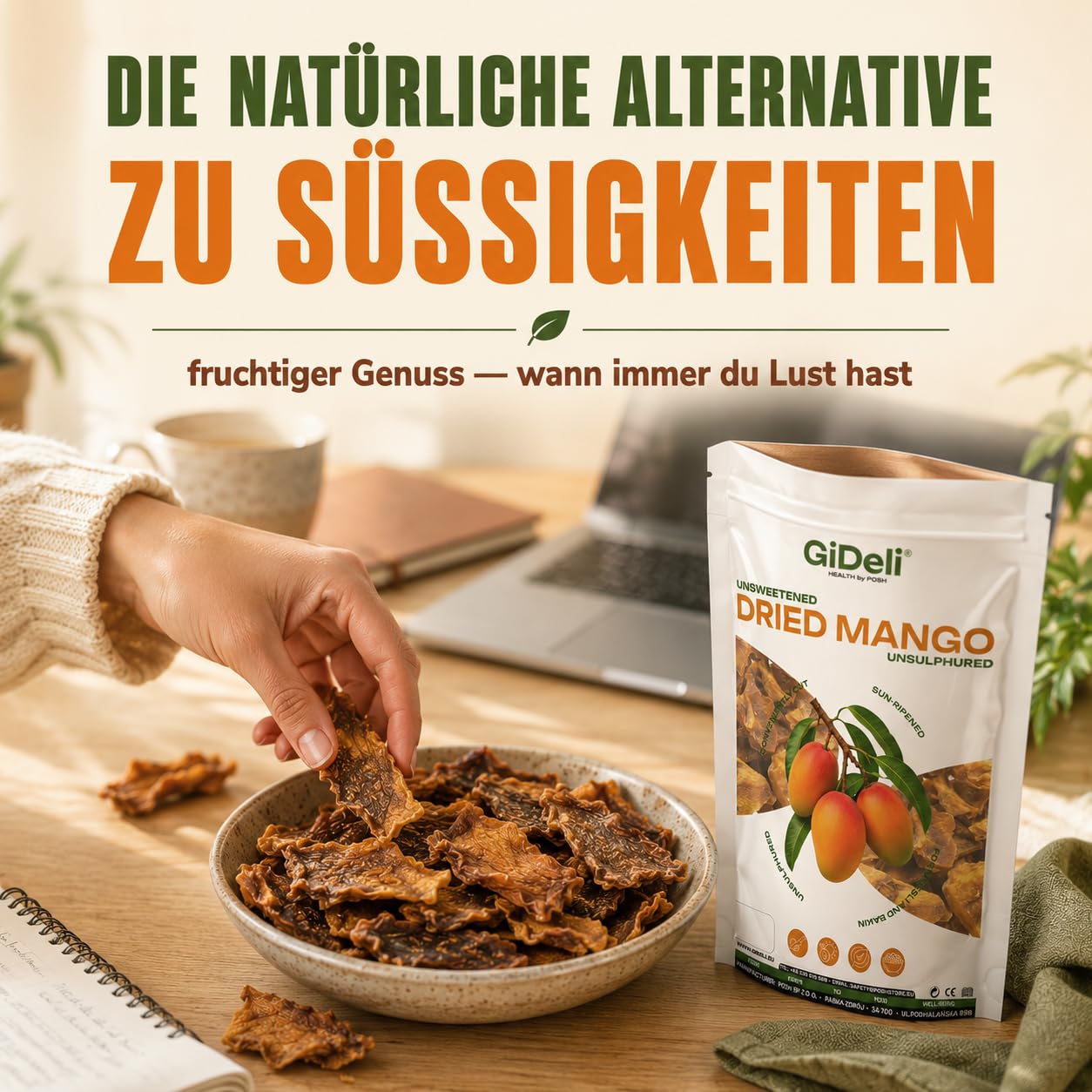 GiDeli Getrocknete Mango Ungesüßt Ungeschwefelt 2x5kg - Naturbelassene Trockenfrucht ohne Zuckerzusatz - Sonnengereifte Mangostreifen - Natürliche Ballaststoffquelle - Ideal für Müsli & Backen