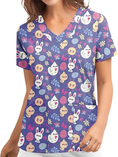 Amazon.com: Camisas de Pascua para mujer, tallas grandes, camisetas de  manga corta, con estampado de conejito, camisetas informales de uniforme de  trabajo : Ropa, Zapatos y Joyería