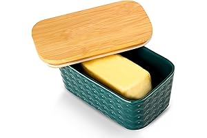 Hasense Ceramic Butter Dish with Bamboo Lid: Green Butter Keeper for Counter