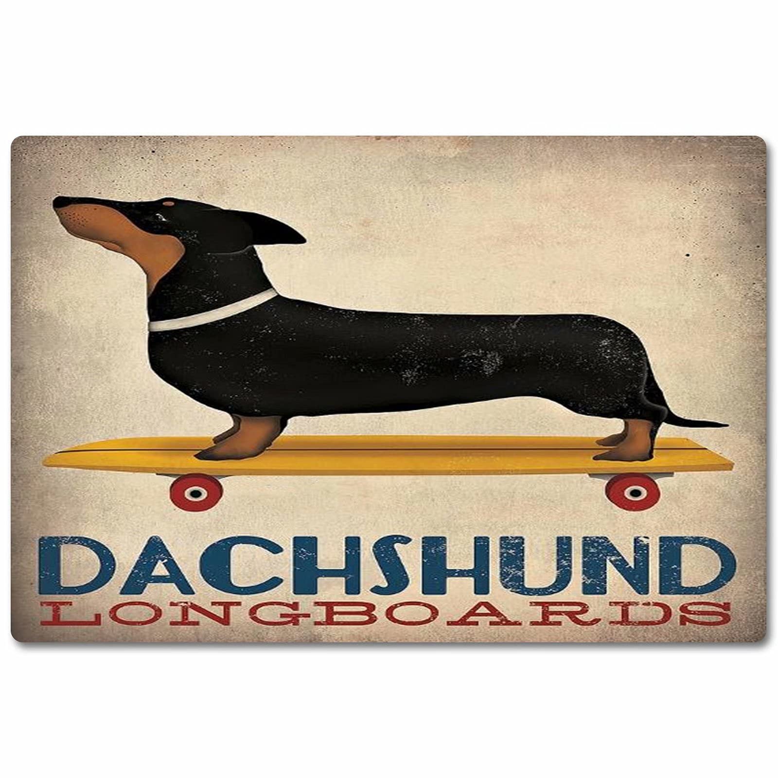 Dog Skateboard Metal Signs Wall Decor Tin Posters Dachshund Longboards Club Decor Skateboard Shop Decor Home Decor Plaque 8x6 Inches