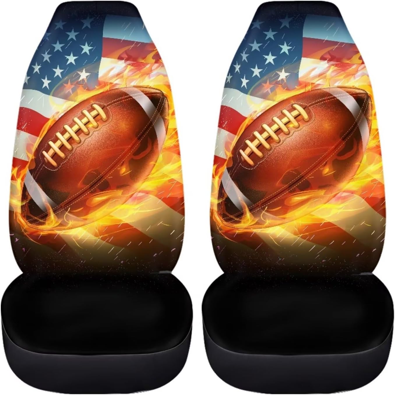 BIGCARJOB Flags Rugby Print Car Seat Cover Set of 2 Pcs Auto Seat Cushion Pads for Men Women Sport Fire Soccer Print Universal Car Front Seat Cover Set Fits for Car,SUV Sedan,Truck
