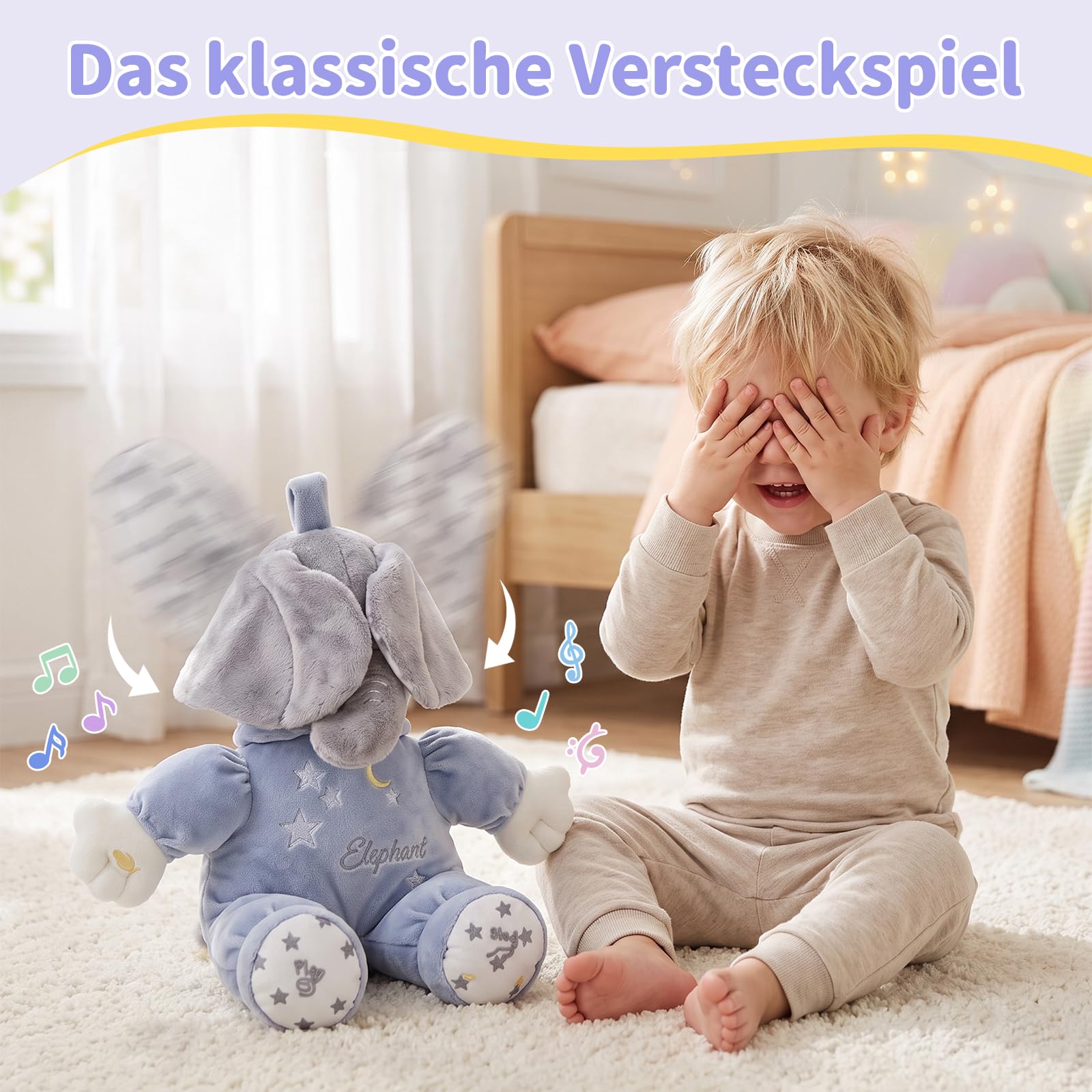 Peluche con elefante che canta e parla, per ragazze e ragazzi