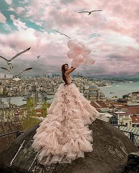 Amazon.com: Tulle Dress | Net Long Flying Long Train Photoshoot Flowy Dres  | Satin Santorini Flying Maxi Photography Baby Shower Dres for Women | Tulle  Skirt Dress with a Long Train for