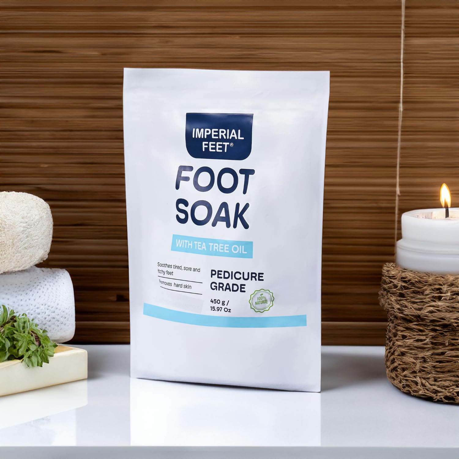 Epsom Salt Foot Soak w Tea Tree for Foot Bath (PEDICURE GRADE) - Toenail Repair, and Fungus Athletes Foot, Softens Calluses, Tired Feet, Nail Discoloration Foot Soak Salts, Smelly Foot Therapy16oz
