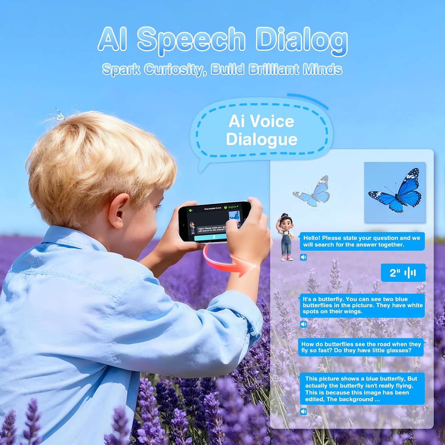 AI Digital Camera for Kids with WiFi, Photo Recognition & Voice Dialogue, 4" Touch Screen AI Kids Smart Camera with Dual Lens, Portable Learning Toy, Christmas Birthday Gift for Ages 3-15 (Blue)