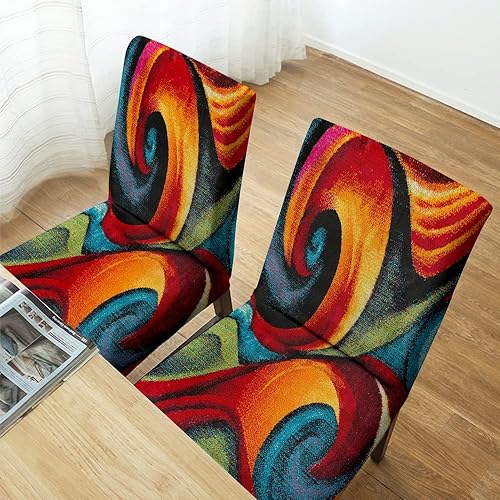 Miniatura 5 de Reateforin Juego de 6 fundas bohemias para sillas de comedor con estampado de cachemira, color rojo, verde, azul, naranja, colorido, abstracto,