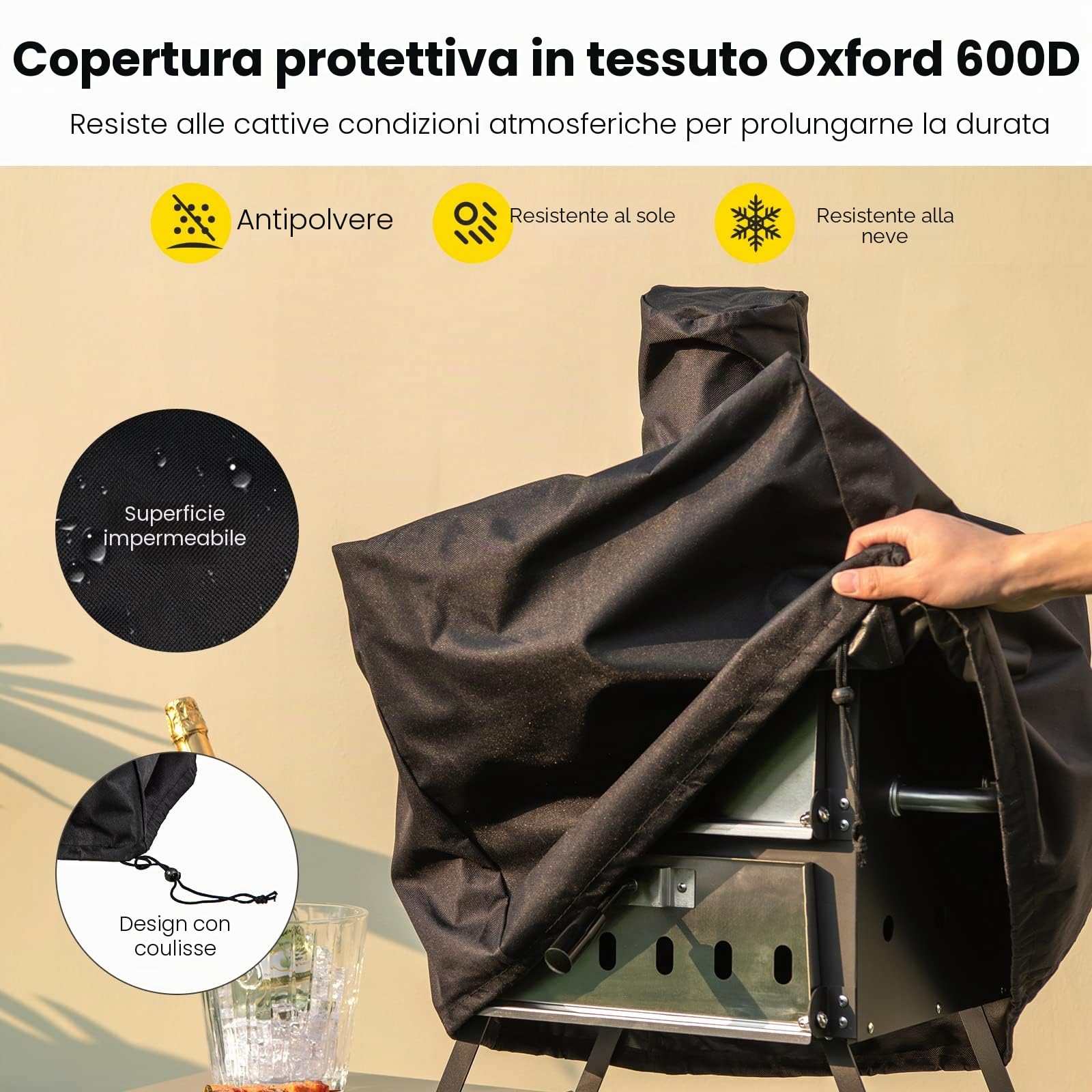 FANTASK Forno per pizza a 2 strati con pietra, griglia, pala e copertura impermeabile