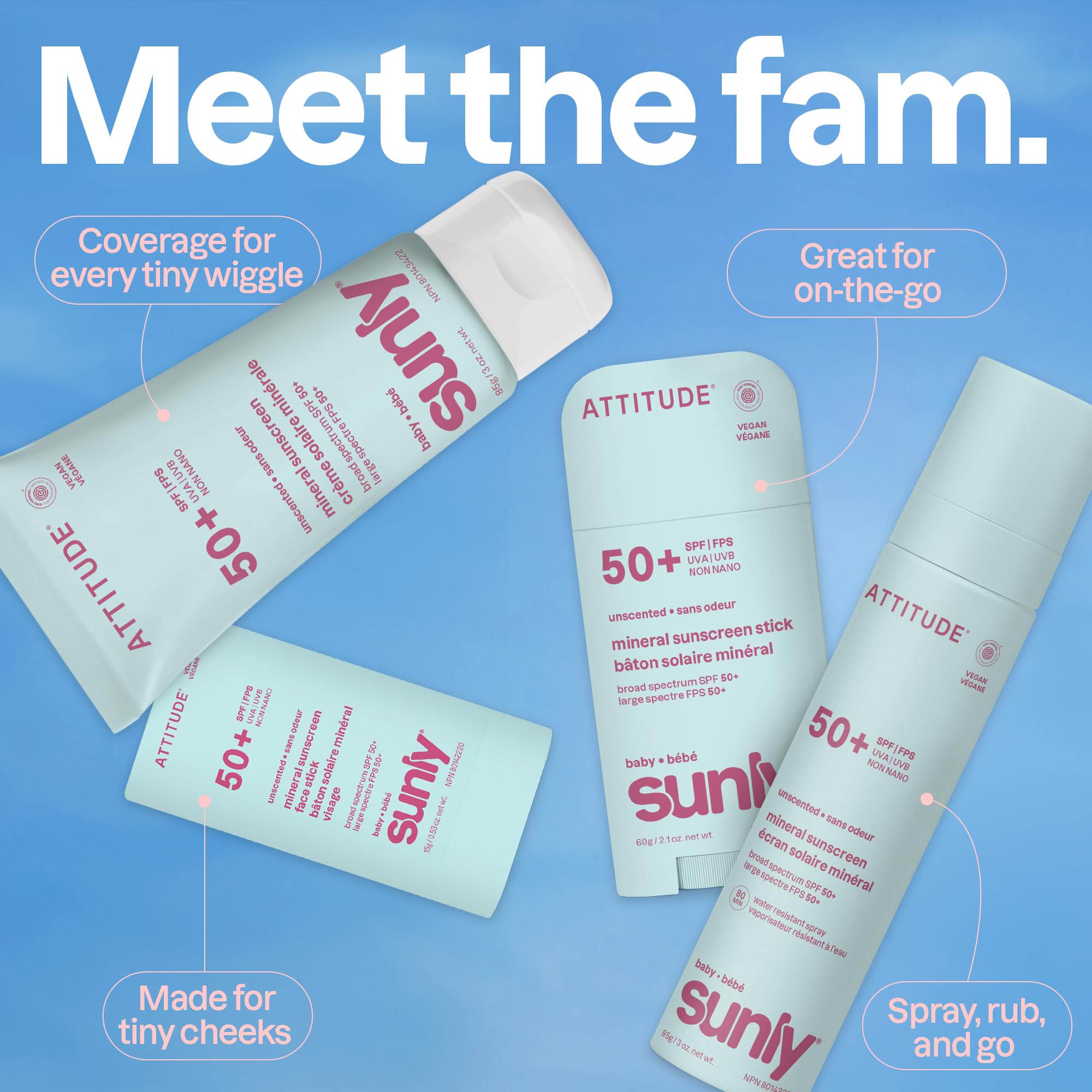 ATTITUDE Baby Mineral Sunscreen Face Stick SPF 50, Broad Spectrum Zinc Oxide, EWG Verified, Non-Nano, Gentle Lightweight Non-Greasy, Vegan