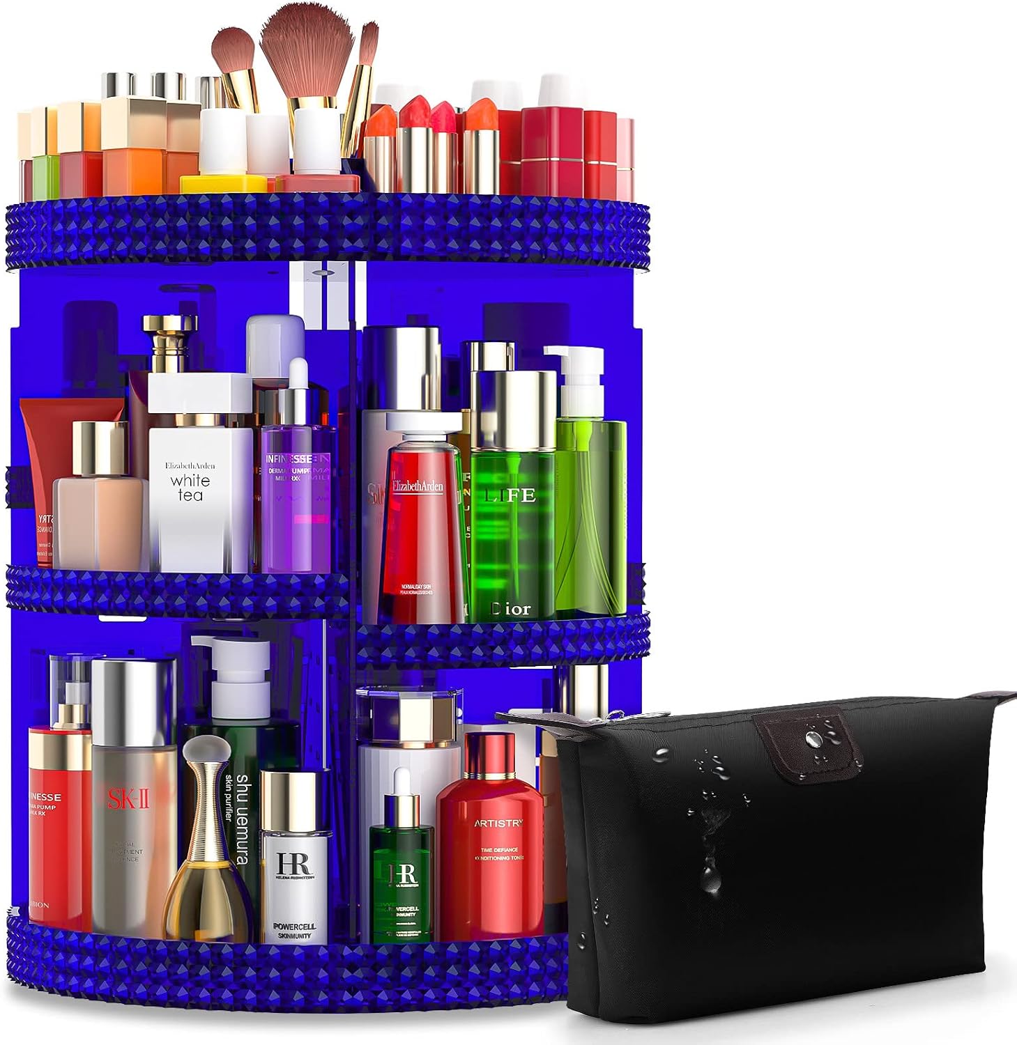 Awenia Makeup Organizer 360-Degree Rotating, Adjustable Makeup Storage, 7 Layers Large Capacity Cosmetic Storage Unit, Fits Different Types of Cosmetics and Accessories, Plus Size with Makeup Bag