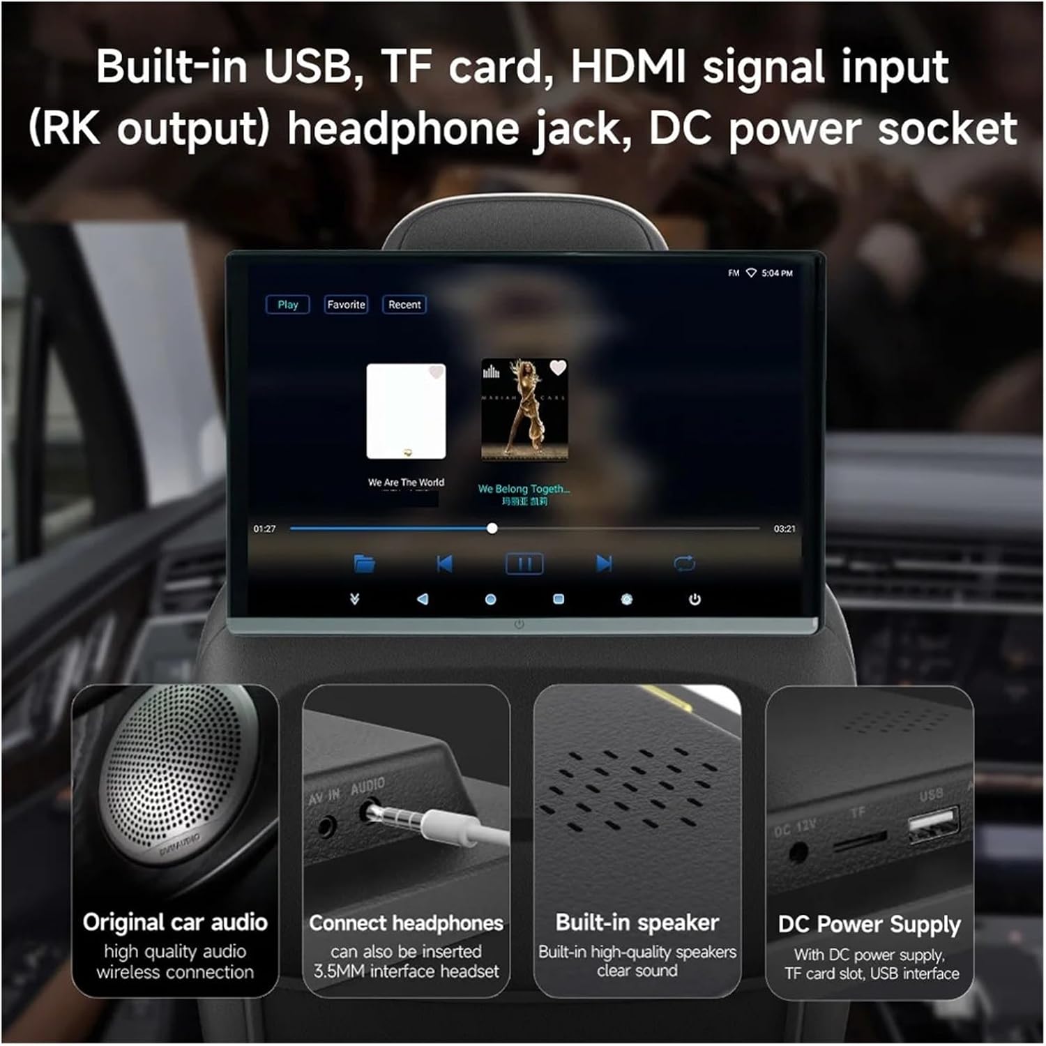 13.3"/14'Headrest Monitor Display IPS Tablet Touch Screen Dual HMDI for Car Rear Seat Player Video Music FM BT (14 Inch 8g)
