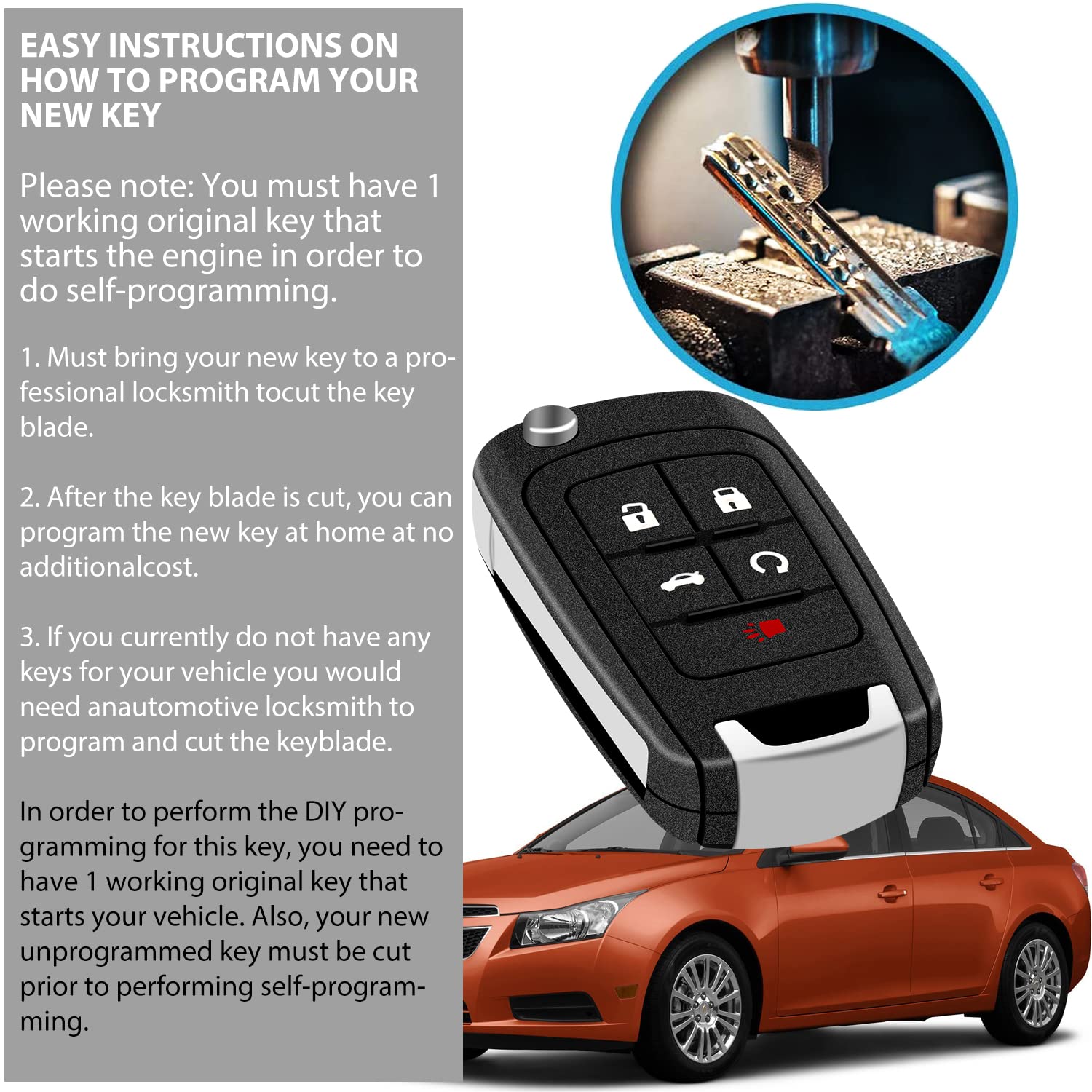 5BTN. Car Key Fob Remote For Chevy Cruze Equinox Sonic Malibu Impala 2014 2016 E - Foto 5