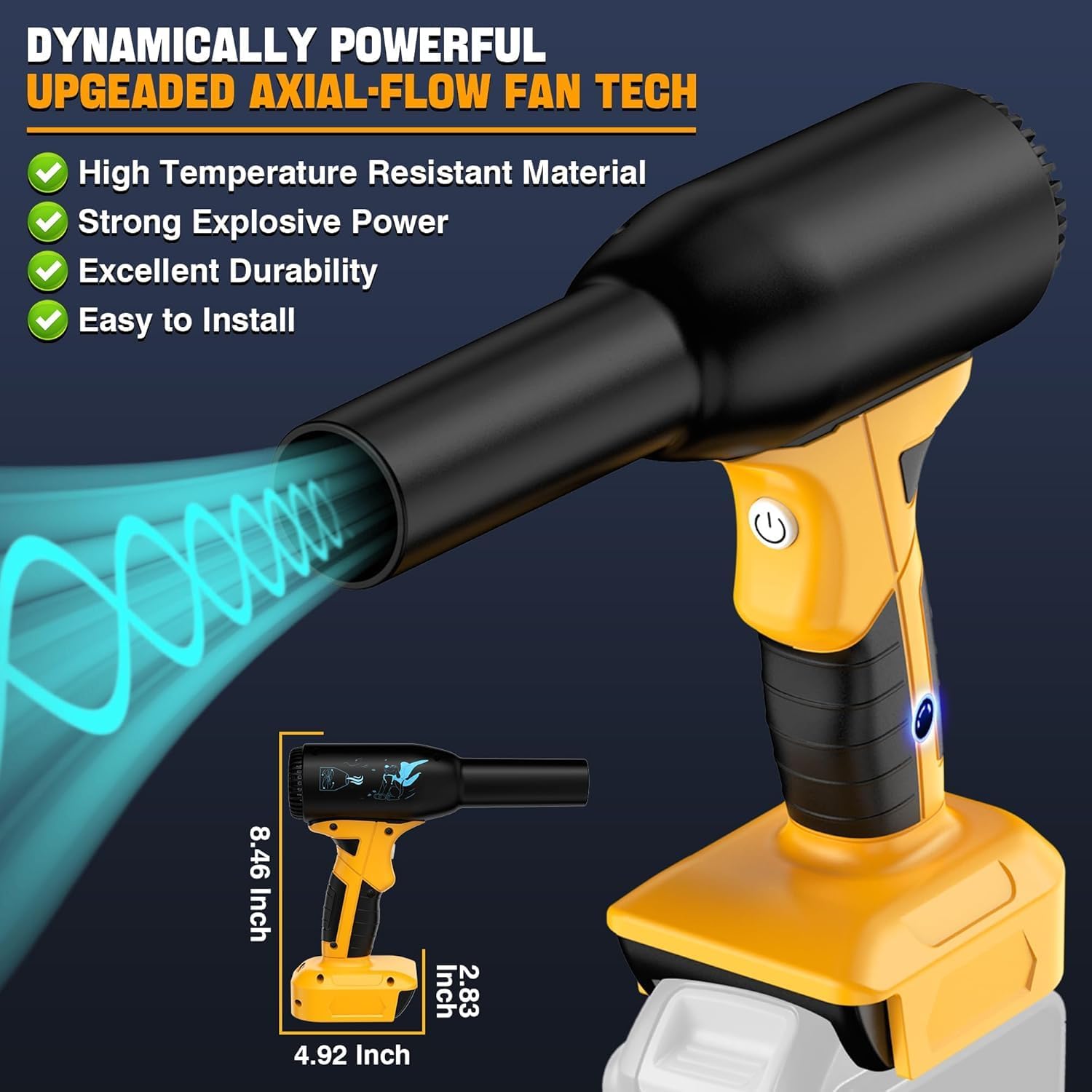 Cordless Leaf Blower for Dewalt 20V Max Battery (No Battery Included) – Jet Turbo Mini Blower 90000RPM, Compressed Air Duster for Cleaning Keyboard/BBQ, Drying & Household Use