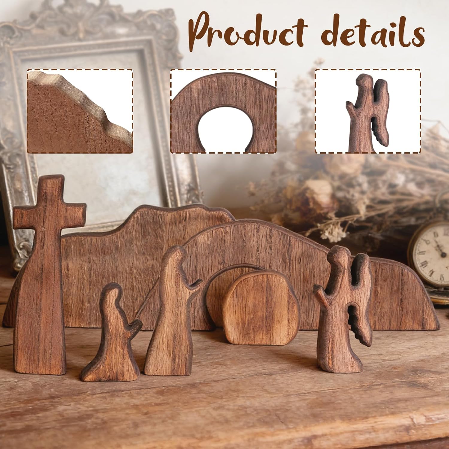 Empty Tomb Easter Scene Decorations - Wooden Resurrection Scene Cross Jesus Tomb Tray Set - Religious Christian Jesus Nativity Decor for Home Table Office