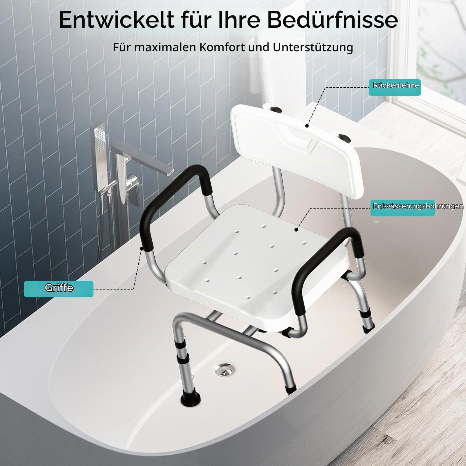 TODO Duschhocker 360° Drehbarer,Duschstuhl Höhenverstellbar, mit Rutschfesten Gummifüßen für Sicheren Halt,Badhocker, Duschhilfe, Duschsitz, Belastbar bis 120kg