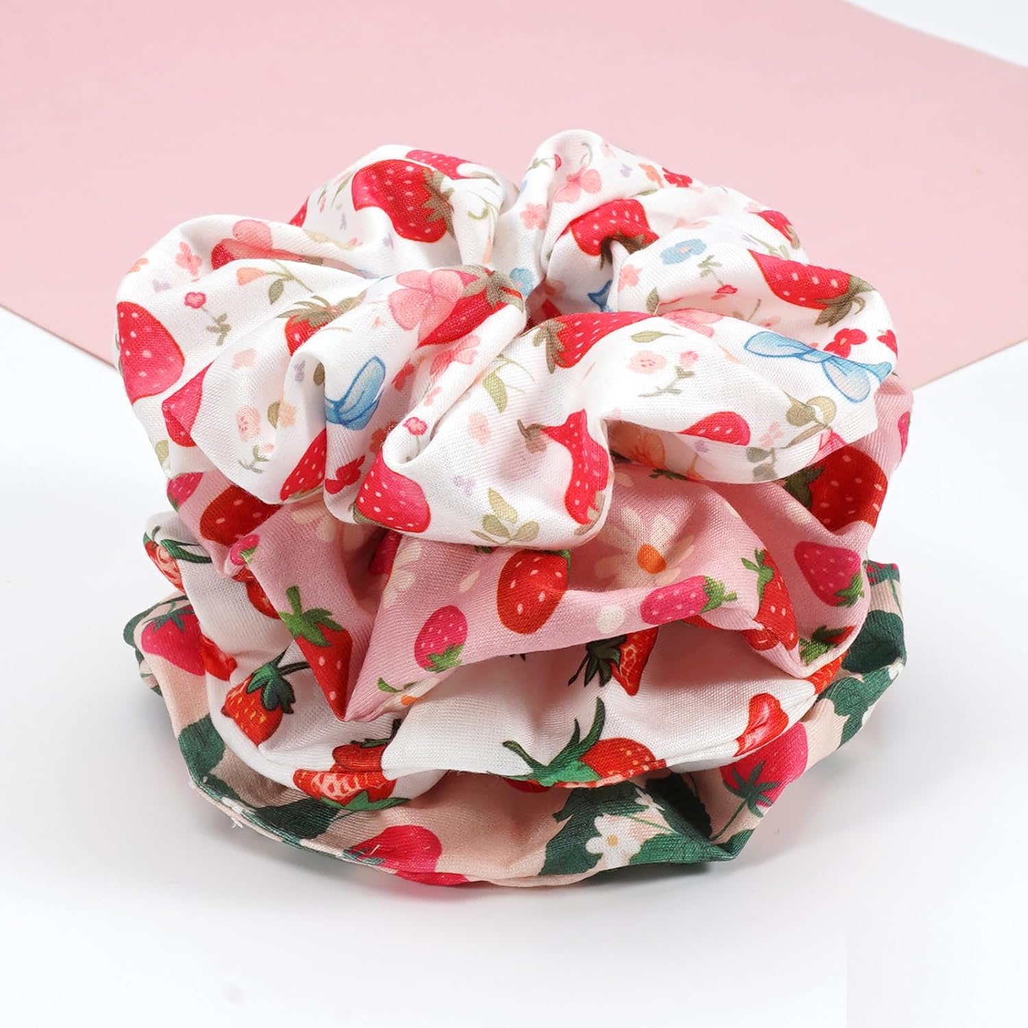 Strawberry Hair Scrunchies for Women Girls Cute Fun Fruit Elastic Hair Ties Ponytail Holder Party Favors Hair Accessories image 2