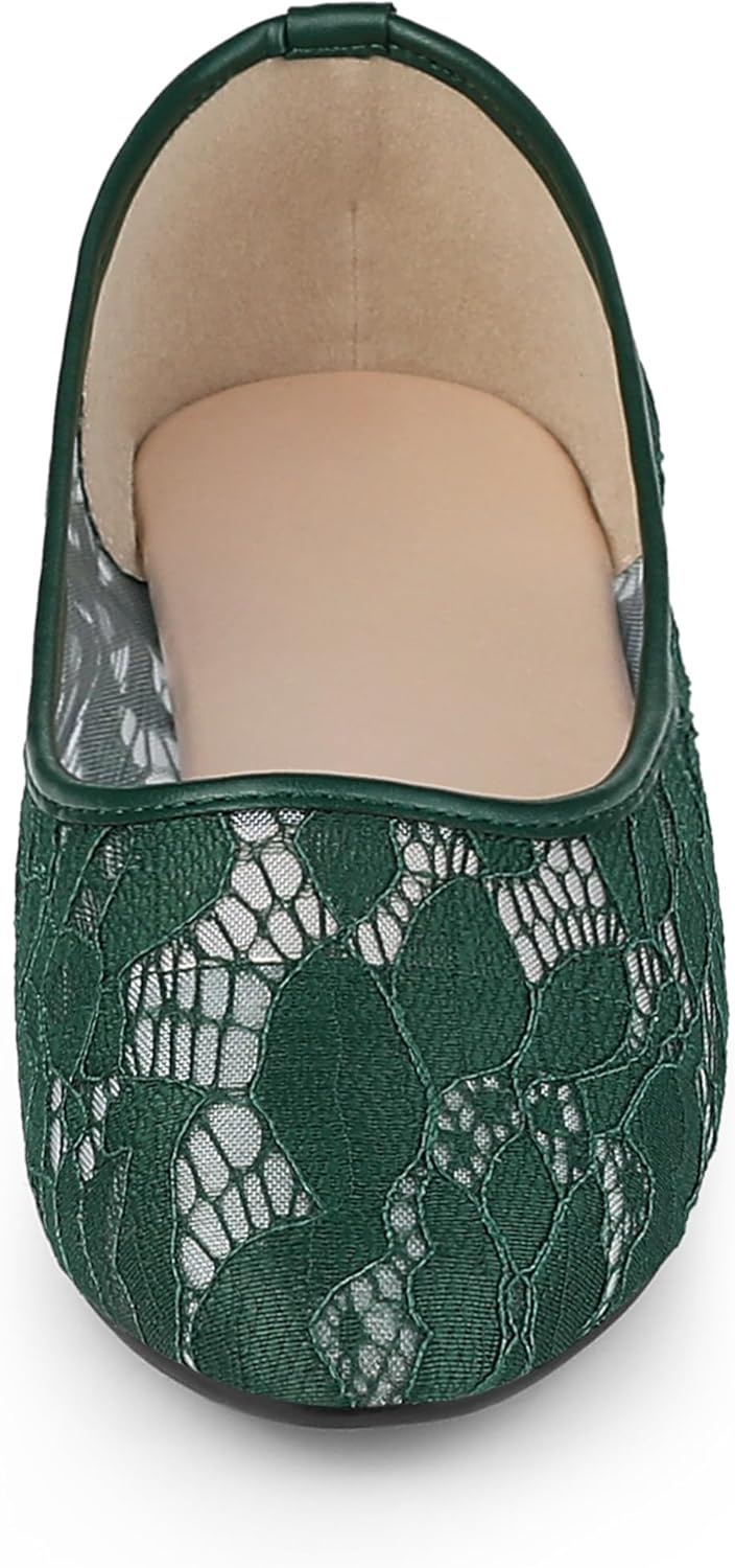 Allegra K レディース レース メッシュ フローラル ラウンド トゥ スリッポン 通気性 バレエ フラット