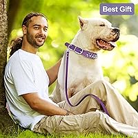 Vista 6 de Epesiri Collar de perro con pinchos y tachuelas con una correa, collares de cuero artificial con remaches, collar de cuero ajustable y duradero