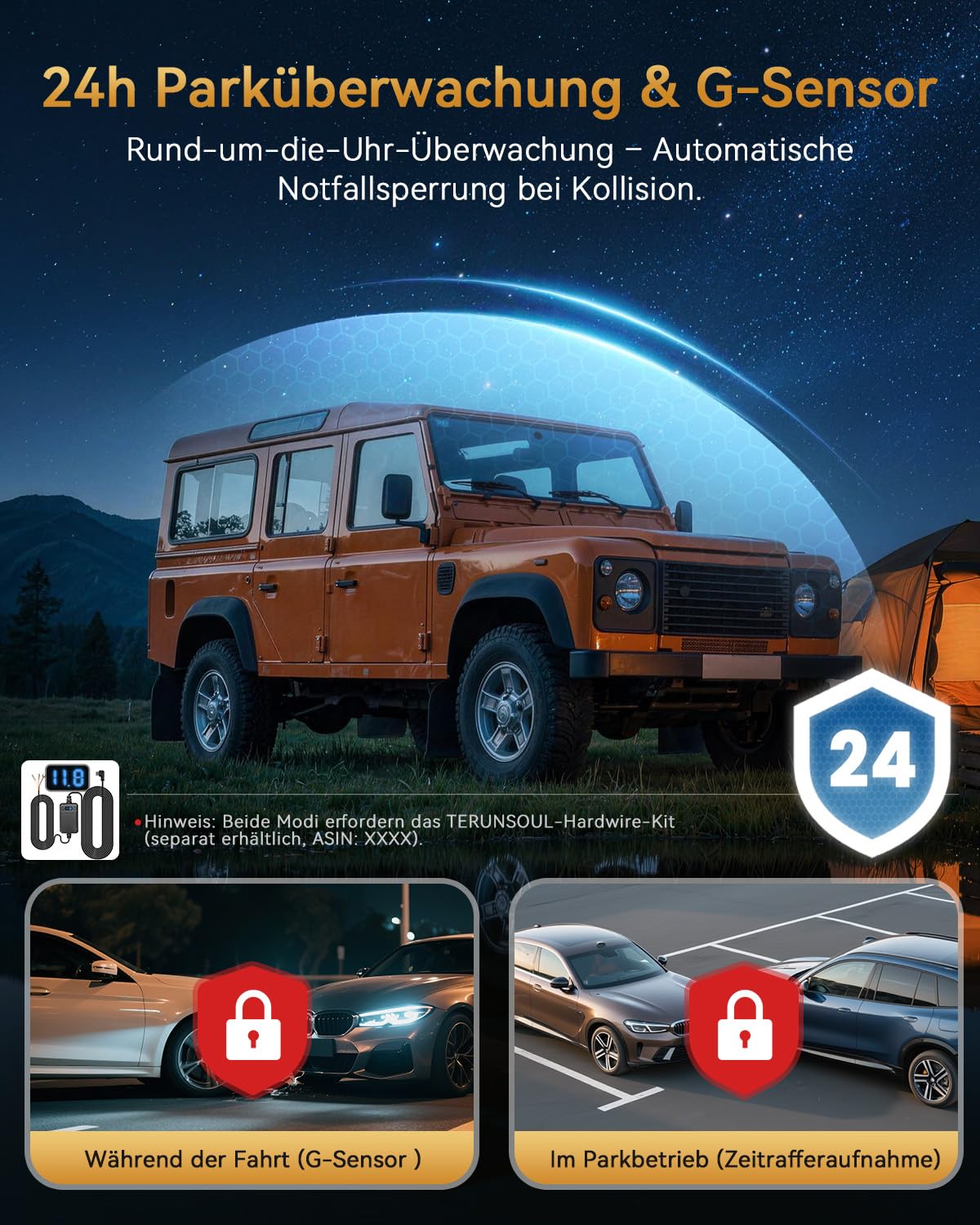 Dashcam Auto 4K+4K,Dashcam Auto Vorne Hinten mit 128GB-Karte, 5.8GHz-WiFi, 3" IPS Dashcam mit Parküberwachung, Loop-Aufnahme, 170°Weitwinkel, Unterstützt 512GB Max