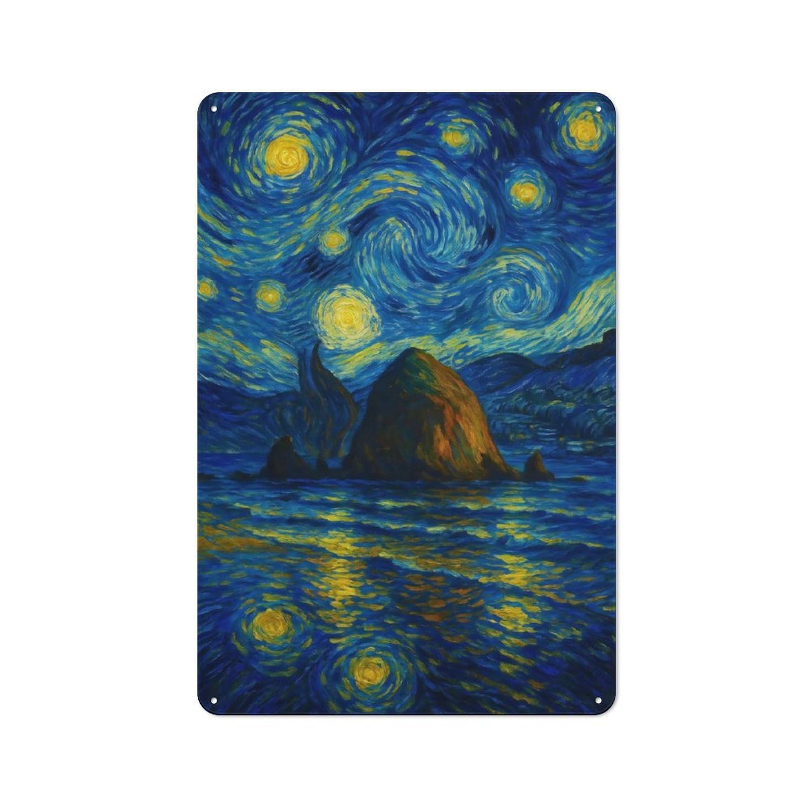 Junmoney Starry Night Seascape Vintage Tin Wall Plaque 30X20cm For Café Or Restaurant, A Decorative Christmas Gift For Café Owners And Decorators