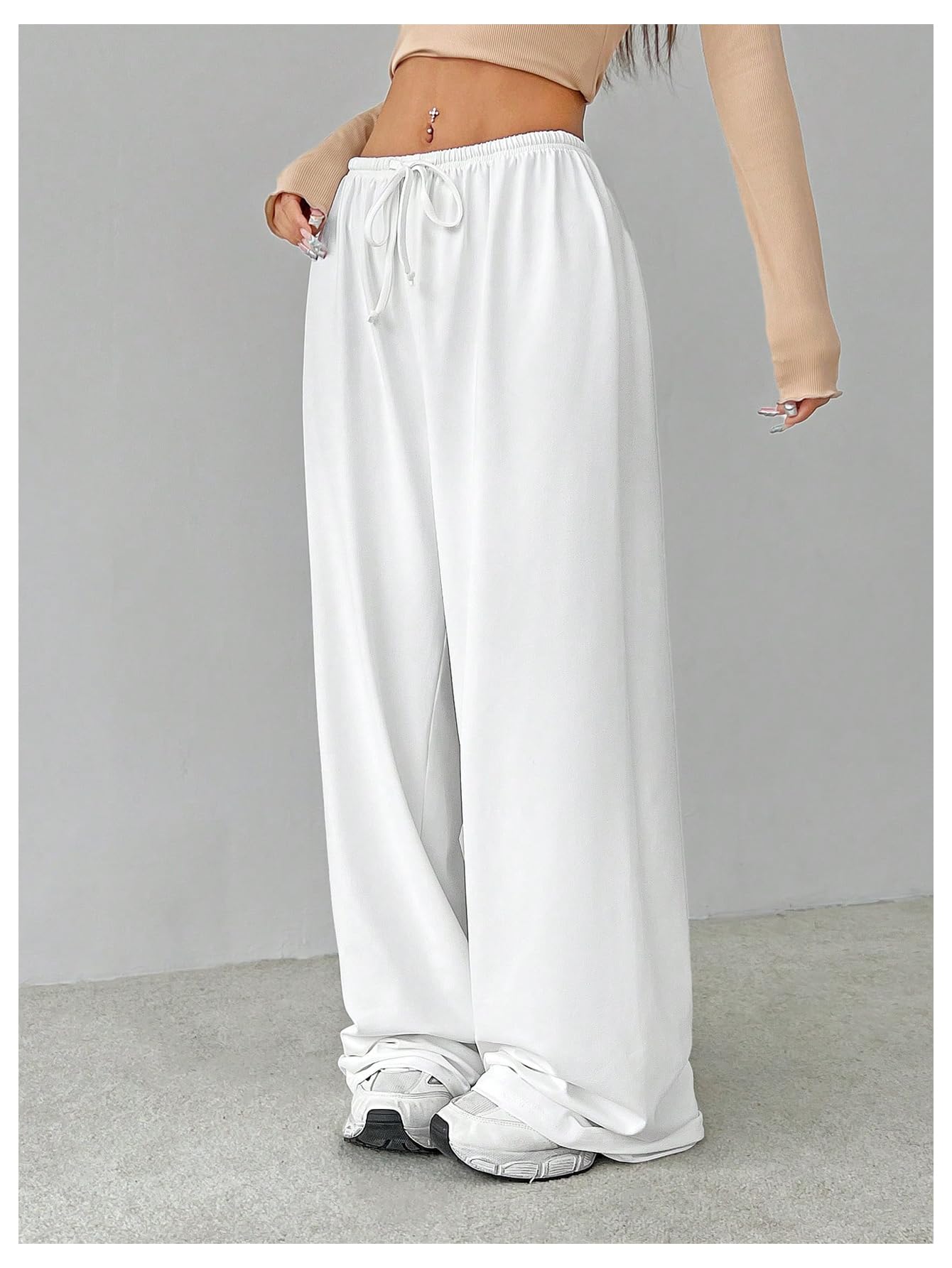 Verdusa Women's Loose Wide Leg Sweatpants Elastic Drawstring Waist Casual Long Pants