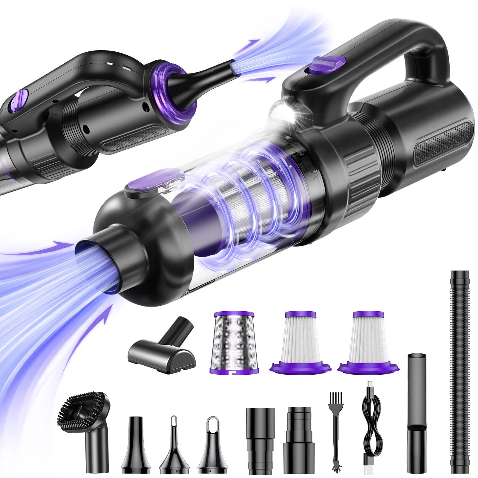 Car Vacuum Portable Cordless 20000Pa Mini Vacuum Cleaner Air Duster 130W Brushless Motor Handheld Vacuum Cordless with LED — view 8